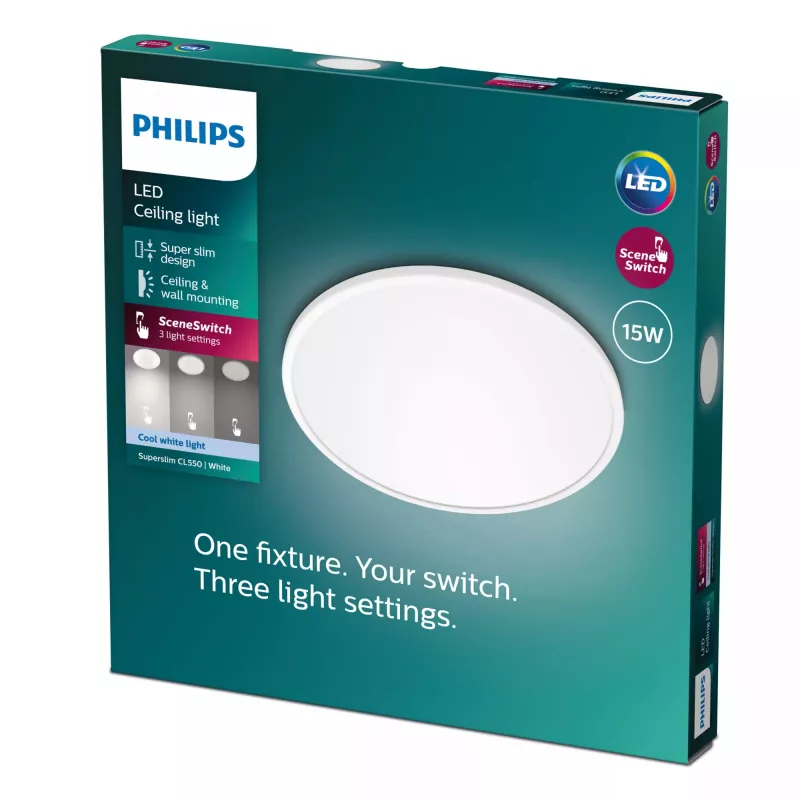 Plafondlamp Philips Functional super slank 15 W LED, rond, 250 mm, 220–240 V, wit