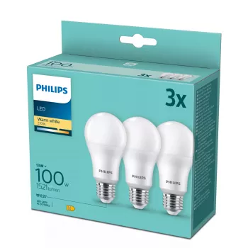 Philips LED-lamp E27 3-pack, 100 W equivalent, 2700 K