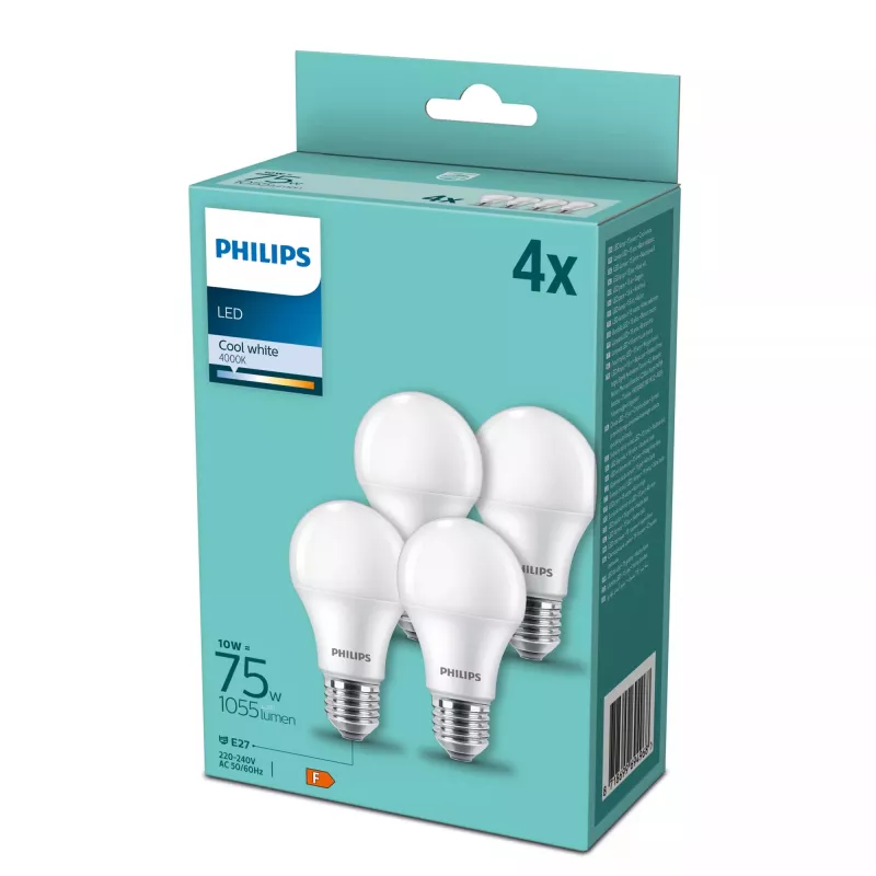 Philips LED-lamp E27 4-pack, 75 W equivalent, 4000 K
