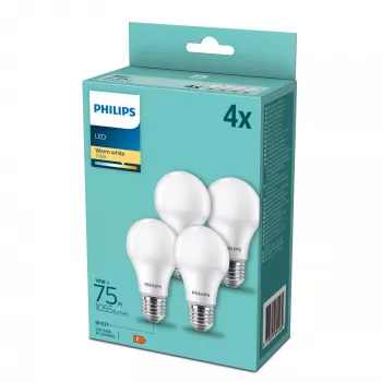 Philips LED-lamp E27 4-pack, 10 W (75 W equivalent), 2700 K