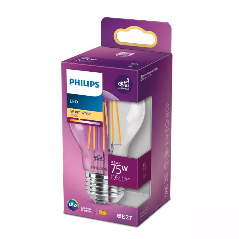 Philips Filament lamp helder 75W A60 E27 8,5W warmwit 1055lm