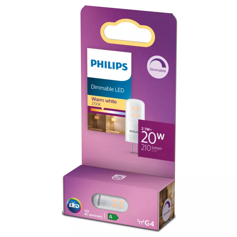 Philips capsule (dimbaar), 2,1 W, 20 W, G4, 210 lm, 15000 h, warmwit