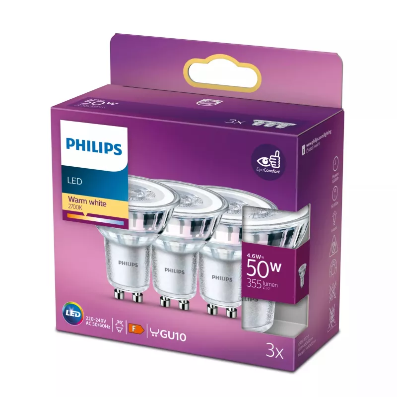 Philips LED-spot PAR16 GU10 4,6 W 355 lm 2700 K warmwit 3-pack