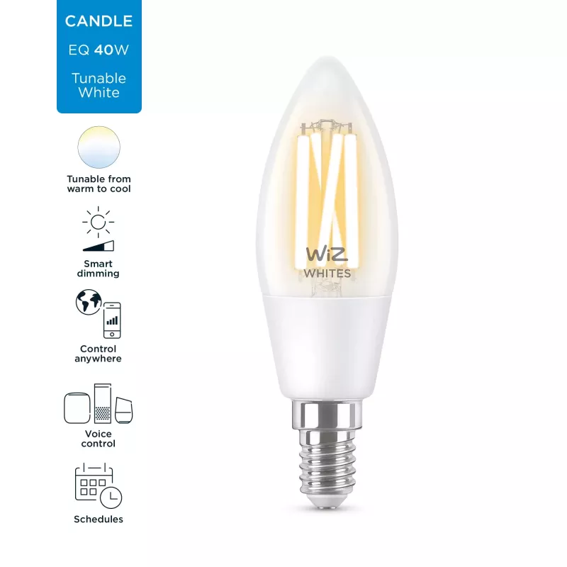 Slimme lamp WiZ filamentkaars helder 4,9 W C35 E14 Wi-Fi wit