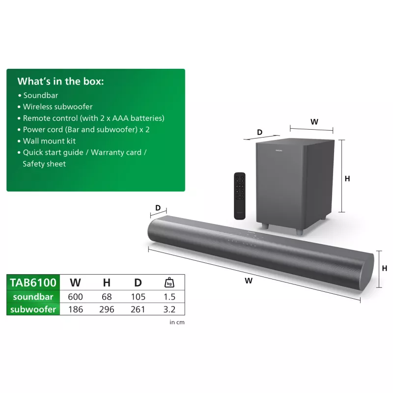 Soundbar Philips TAB6100/10 2.1-kanaals 80 W RMS Dolby Atmos