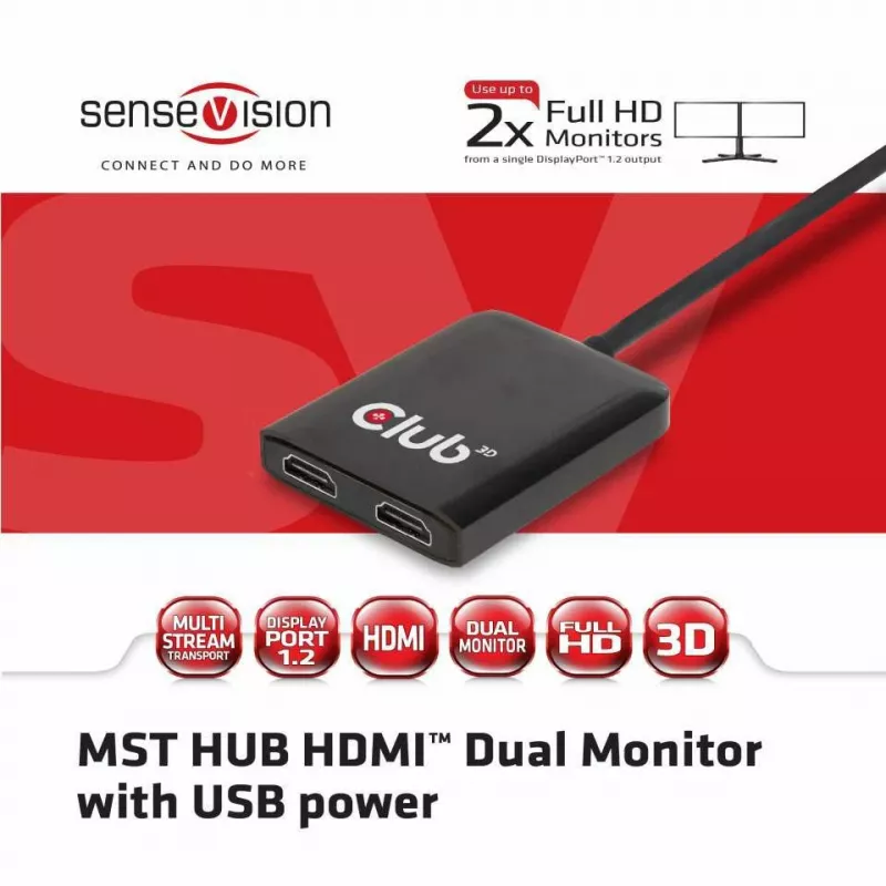 CLUB3D Multi Stream Transport hub DisplayPort 1.2 naar HDMI dual monitor