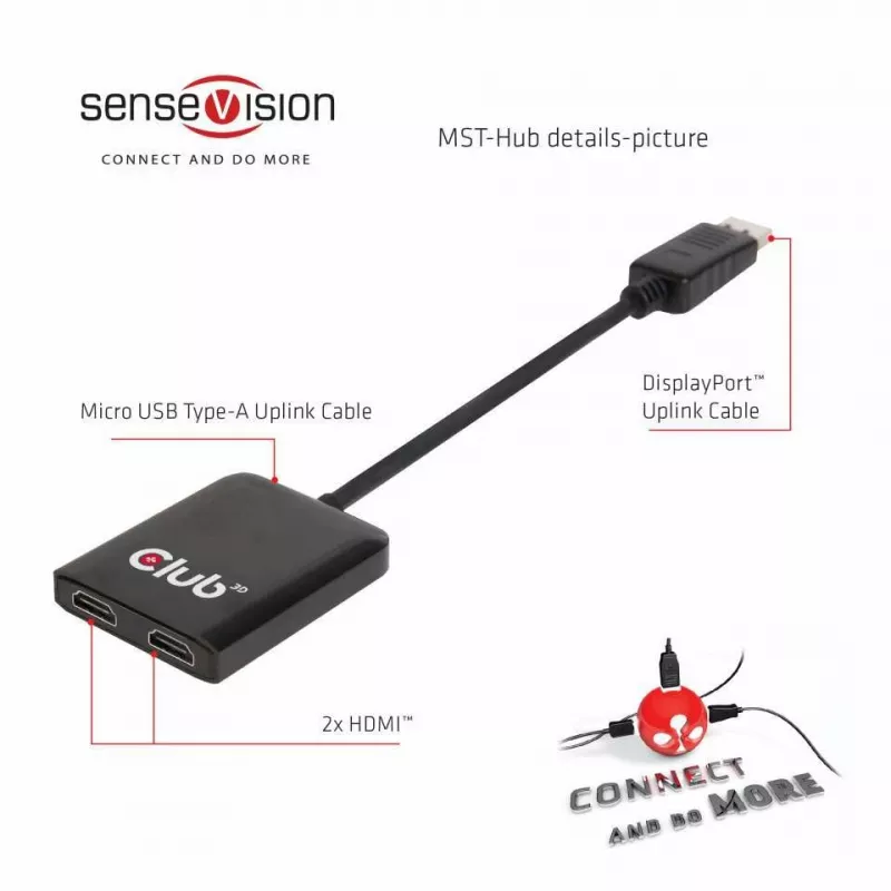 CLUB3D Multi Stream Transport hub DisplayPort 1.2 naar HDMI dual monitor