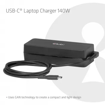 USB-C laptopoplader CLUB 3D 140W, netstroom, universele compatibiliteit, 1 m kabel, zwart