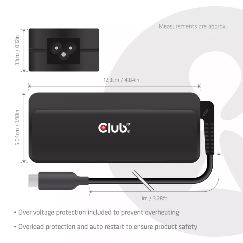 USB-C laptopoplader CLUB 3D 140W, netstroom, universele compatibiliteit, 1 m kabel, zwart
