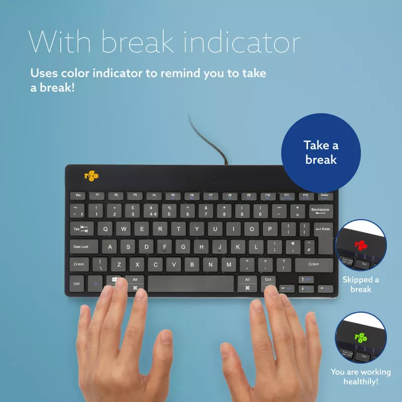 R-Go Tools ergonomisch toetsenbord R-Go Compact Break, compact toetsenbord met pauzesoftware, QWERTY (UK), bekabeld, zwart