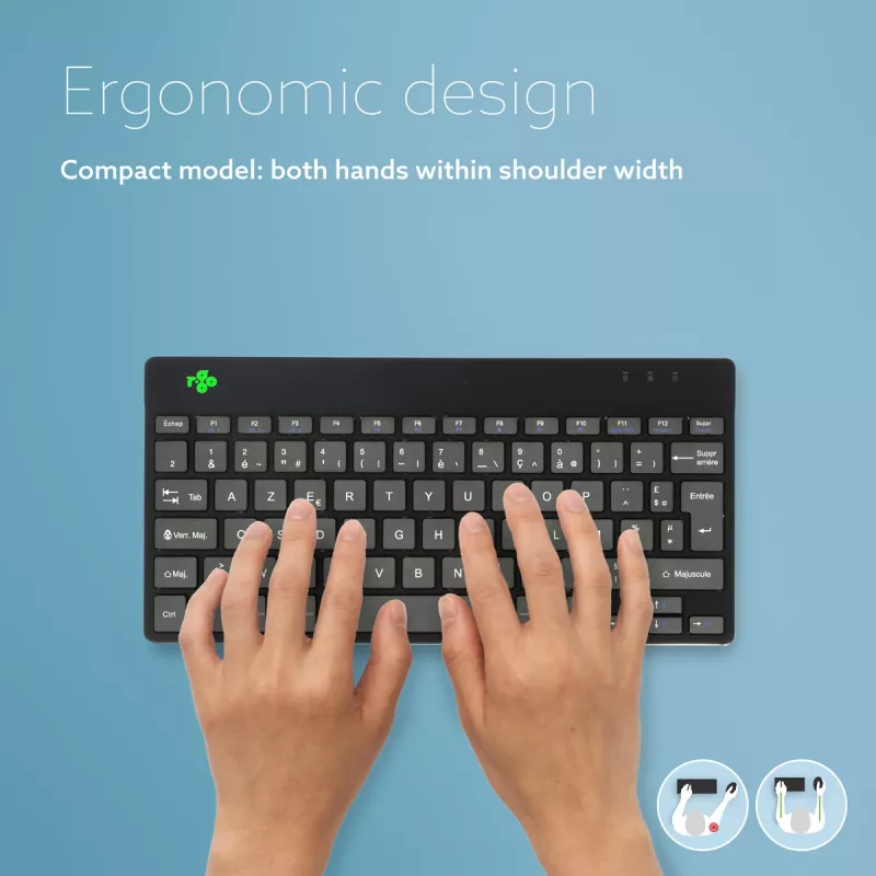 Ergonomisch toetsenbord R-Go Tools R-Go Compact Break, compact toetsenbord met pauzesoftware, AZERTY (FR), Bluetooth, zwart
