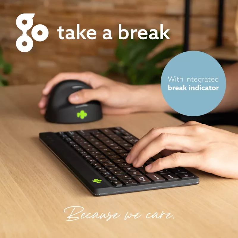 Ergonomisch toetsenbord R-Go Tools R-Go Compact Break, compact toetsenbord met pauzesoftware, AZERTY (FR), Bluetooth, zwart