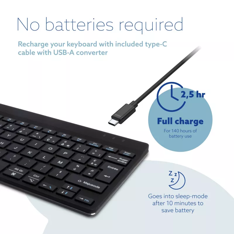 Ergonomisch toetsenbord R-Go Tools R-Go Compact Break, compact toetsenbord met pauzesoftware, AZERTY (FR), Bluetooth, zwart