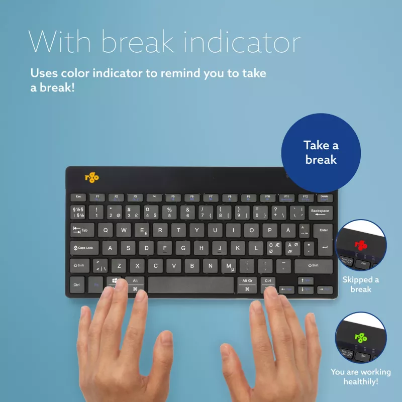 R-Go Tools ergonomisch toetsenbord R-Go Compact Break, compact toetsenbord met Break-software, QWERTY (NORDIC), Bluetooth, zwart