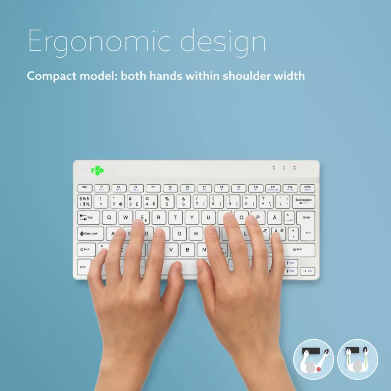R-Go Tools ergonomisch toetsenbord R-Go Compact Break, compact toetsenbord met pauzesoftware, QWERTY (NORDIC), Bluetooth, wit
