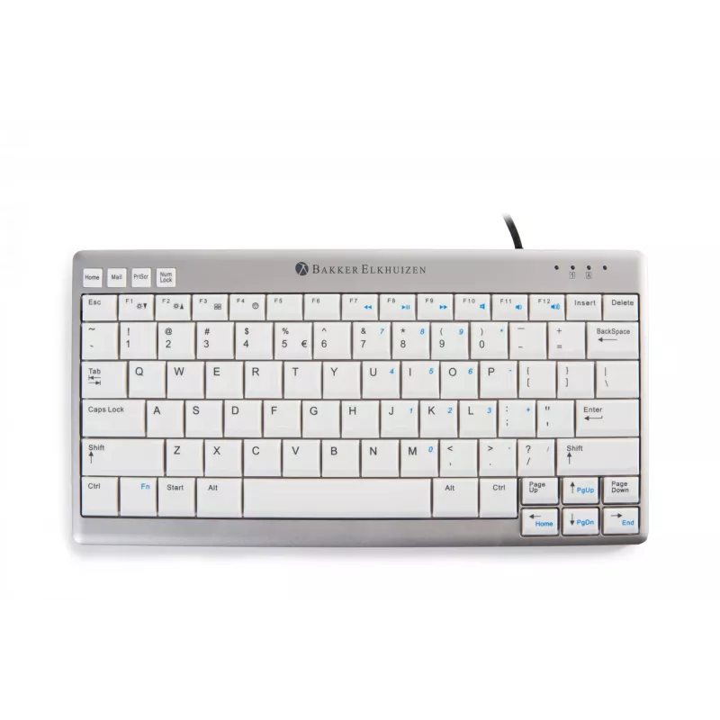 BakkerElkhuizen UltraBoard 950 BE Azerty, mini, bekabeld, USB, schaartoetsenbordschakelaar, AZERTY, lichtgrijs, wit