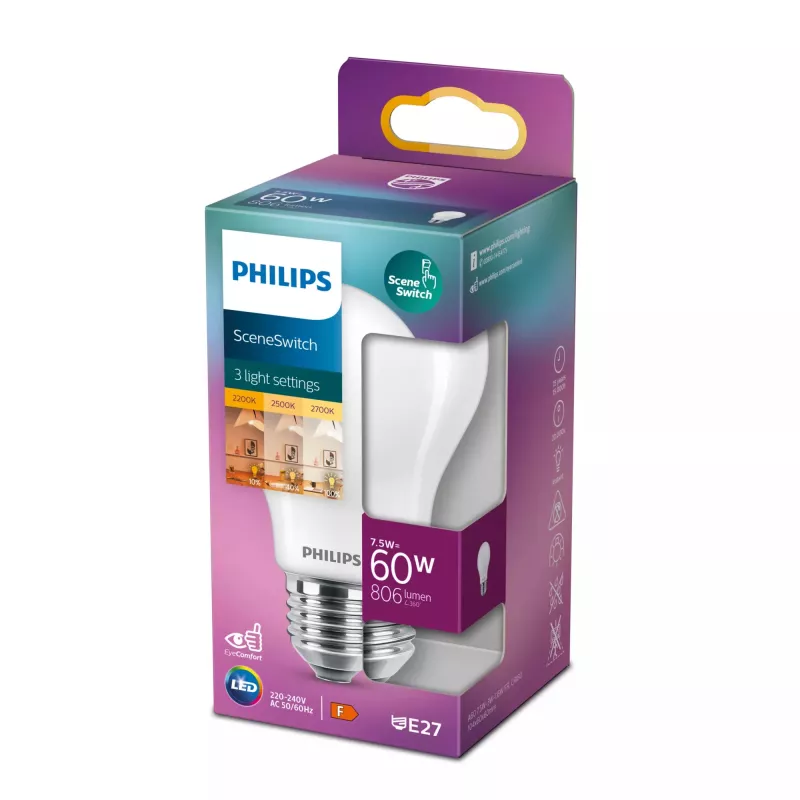 Philips lamp 60;30; 16 W A60 E27 7.5 W warmwit 806 lm