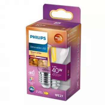 LED-filamentkaarslamp Philips filamentlamp kaars helder 3,4 W (470 lm) P45 E27, warme gloed, CRI 90