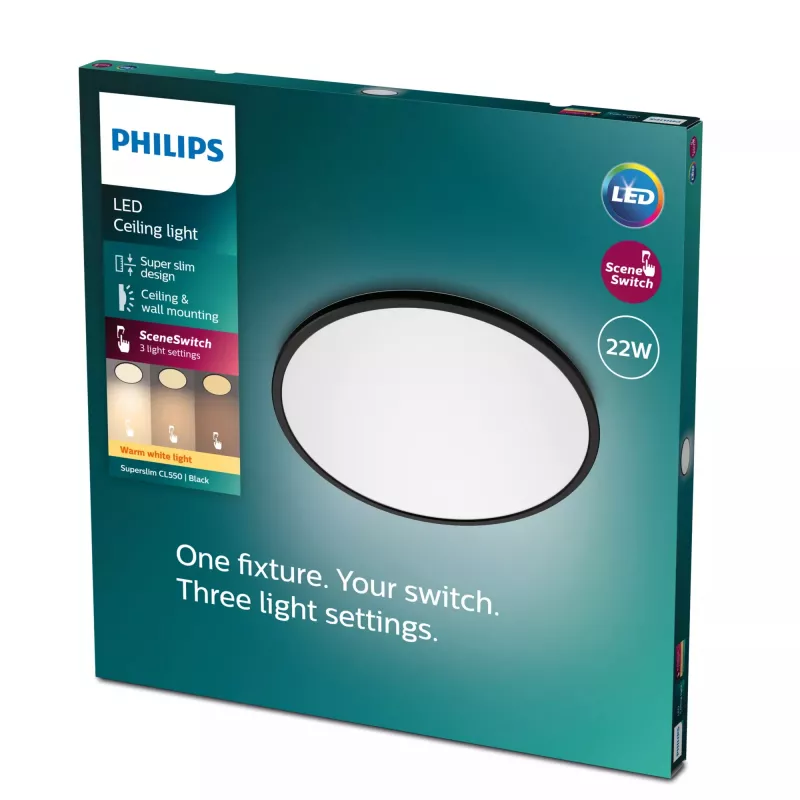 Plafondlamp Philips Functional Super slim 22 W zwart LED rond