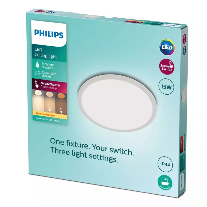Plafondlamp Philips Functional Super slim 15 W wit rond badkamer