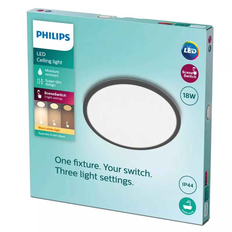 Philips Functional plafondlamp 18W 2700K 1500 lm dimbare opbouw-LED zwart