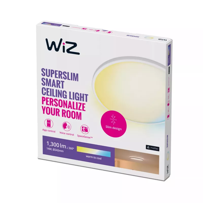 Slimme plafondlamp WiZ Superslim plafondlamp 14 W wifi/bluetooth wit