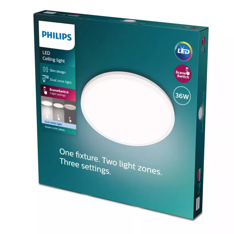 Plafondlamp Philips Functional Ozziet 36 W LED, rond 500 mm, wit, vast geïntegreerde lamp