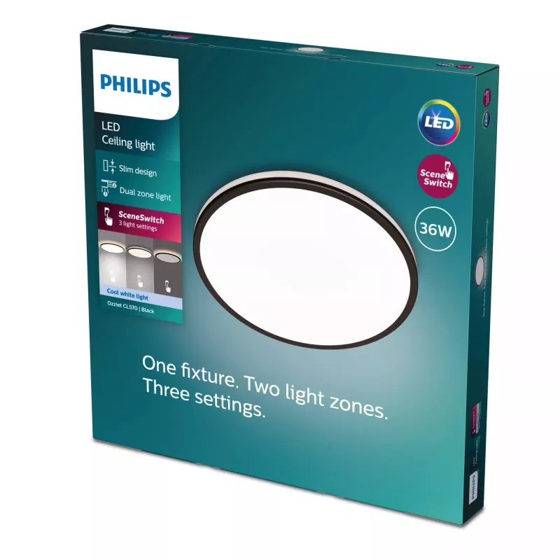 Philips Functional Ozziet plafondlamp 36 W, LED, niet-vervangbare lichtbron, 4000 K, 4100 lm, IP20, zwart