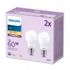 Philips Filament Bulb mat 60W A60 E27 2-pack, 7 W, 60 W, E27, 806 lm, 15000 h, warmwit