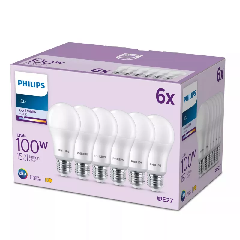 LED-lamp Signify Philips 13W (komt overeen met 100W) A67 E27 1521 lm 4000K koelwit 6 stuks