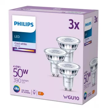 Philips Spot 50W PAR16 GU10 x3, 4,6 W, 50 W, GU10, 390 lm, 15000 h, koelwit