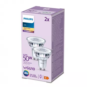 Philips Spot 50W PAR16 GU10 x2, 4,6 W, 50 W, GU10, 355 lm, 15000 h, warmwit