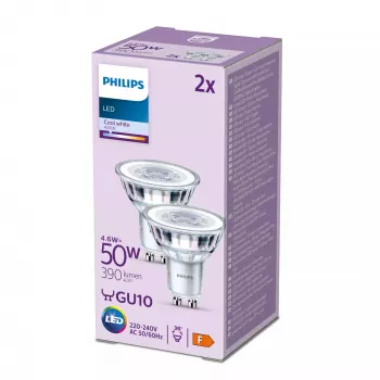 Philips Spot 50W PAR16 GU10 2 stuks, 4.6 W, 50 W, GU10, 390 lm, 15000 h, koelwit