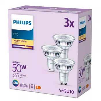 Philips Spot 50W PAR16 GU10 x3, 4,6 W, 50 W, GU10, 355 lm, 15000 h, warmwit