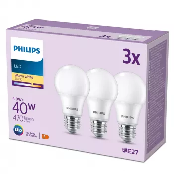 Philips Bulb 40W A60 E27 x3, 4,9 W, 40 W, E27, 470 lm, 15000 h, warmwit