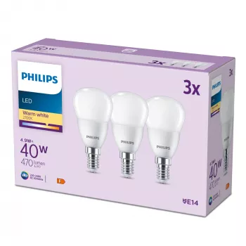 Philips Candle 40W P45 E14 x3, 4,9 W, 40 W, E14, 470 lm, 15000 h, warmwit
