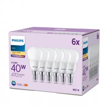 Philips Candle 40W P45 E14 x6, 4,9 W, 40 W, E14, 470 lm, 15000 h, warmwit