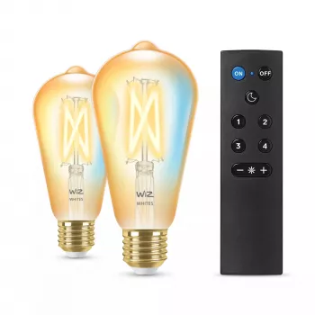 WiZ Filament Bulb Amber 50 W ST64 E27 x2, slimme verlichting, Wi-Fi/Bluetooth, goud, Wi-Fi 4 (802.11n), 802.11b, 802.11g, LED, E27