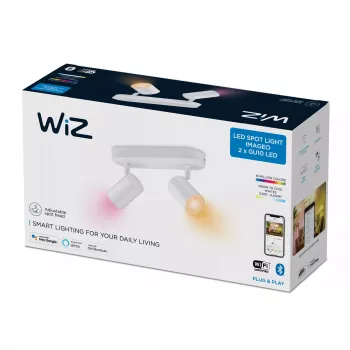 WiZ IMAGEO 2-voudig verstelbare spot, slimme plafondlamp, Wi-Fi/Bluetooth, wit, Wi-Fi 4 (802.11n), 802.11b, 802.11g, LED, metaal