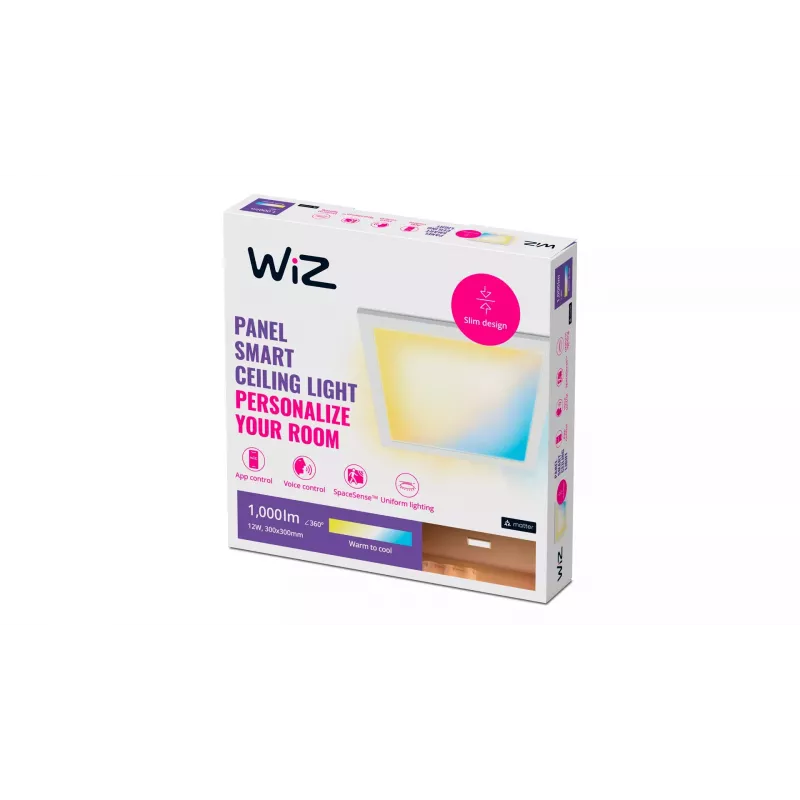 Slimme plafondlamp Signify WiZ Panel Ceiling 12 W vierkant, 12 W, Wi‑Fi, 300×300×42 mm, wit