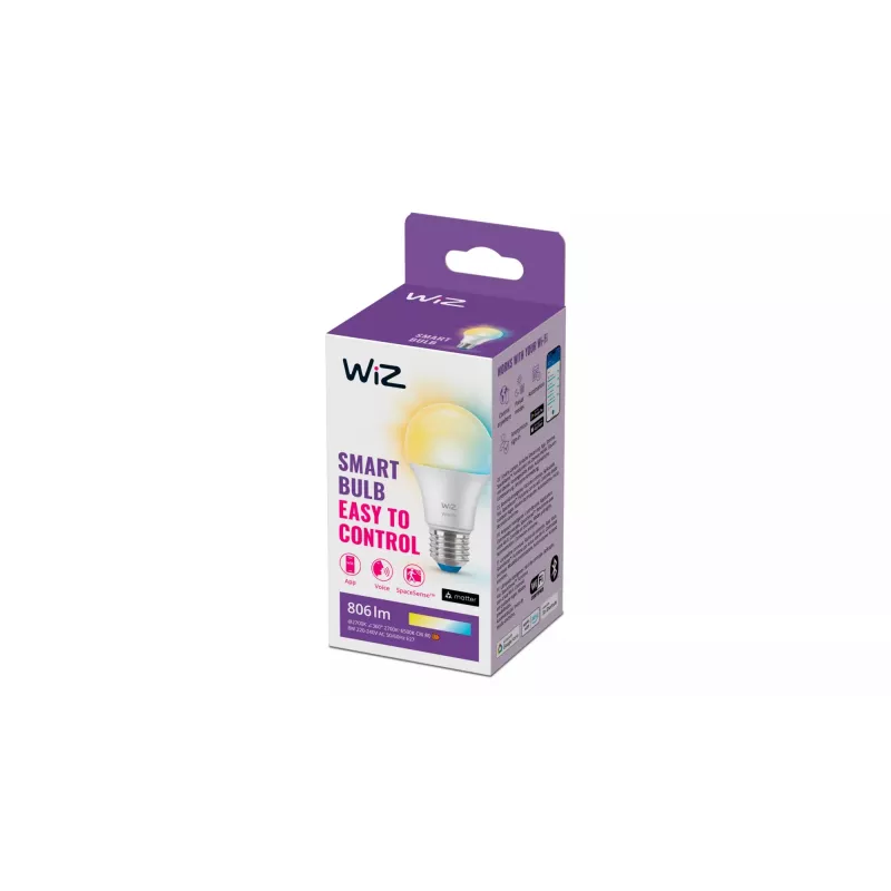 WiZ Bulb 60W A60 E27, slimme lamp, Wi-Fi/Bluetooth, wit, Wi-Fi 4 (802.11n), 802.11b, 802.11g, LED, E27