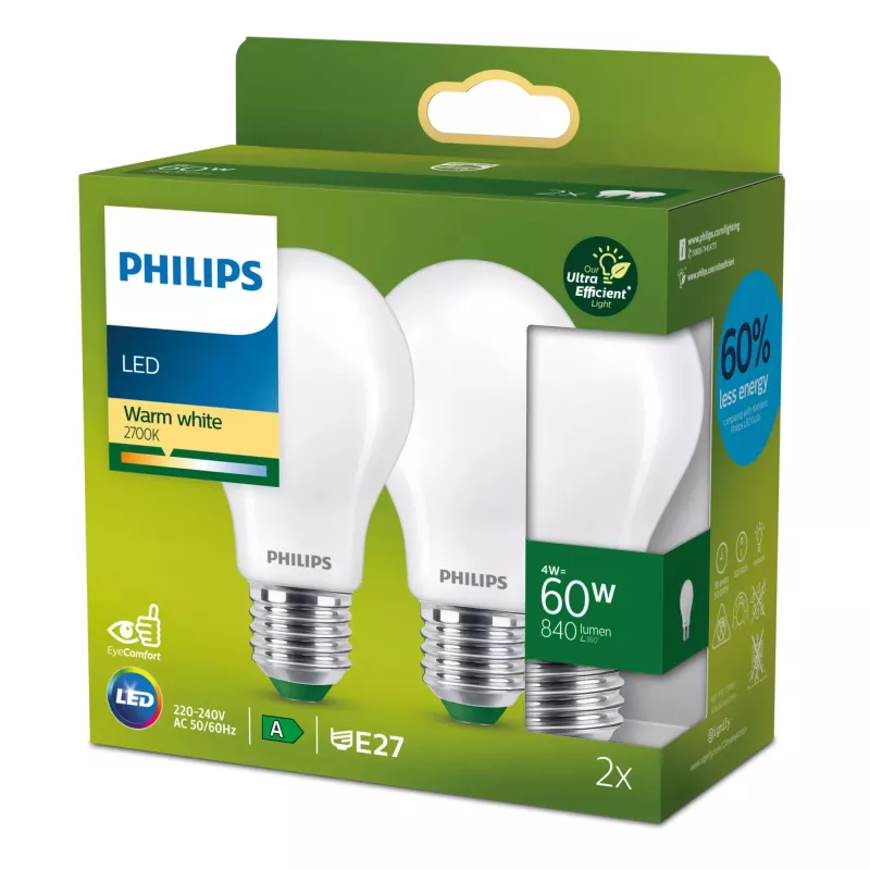 Philips Filament Bulb Frosted 60W A60 E27 4W warm wit 840lm