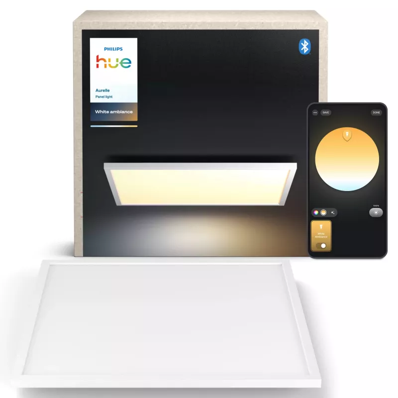 Philips Aurelle vierkant paneellamp, slimme plafondlamp, Bluetooth/Zigbee, wit, LED, aluminium, variabel