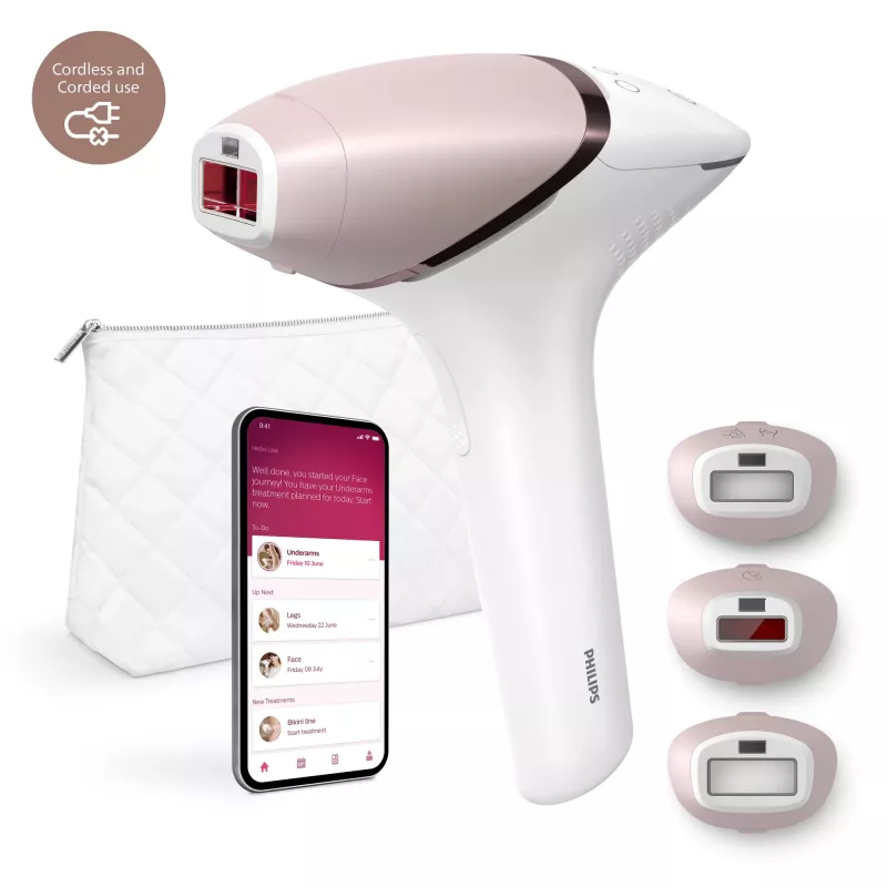 IPL-ontharingsapparaat Philips Lumea 9000 serie BRI955/01 — SenseIQ, accu, goud/wit, hele been 8,5 min.