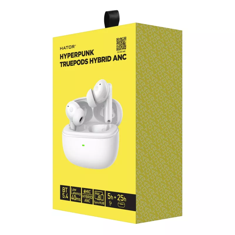 HATOR Hyperpunk Truepods Hybrid ANC headset True Wireless Stereo (TWS) in-ear bellen/muziek Bluetooth wit