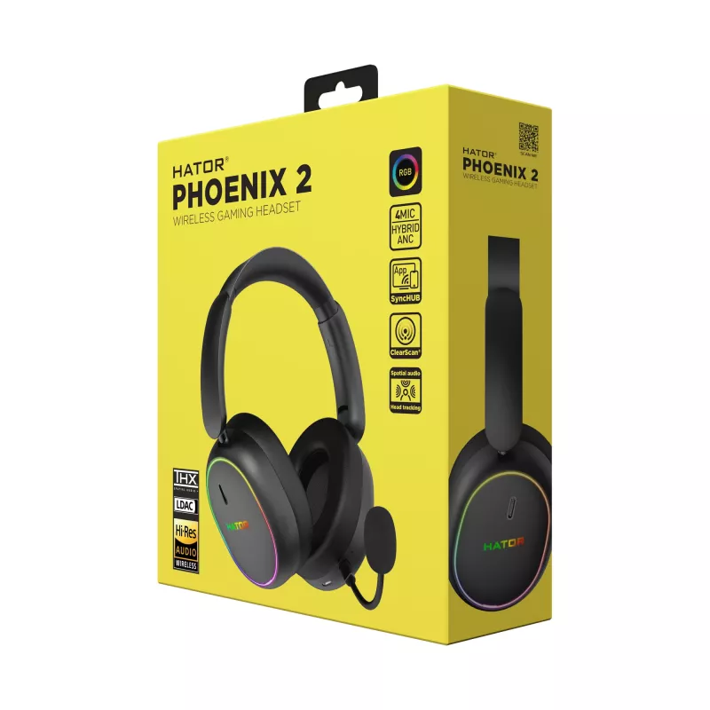 HATOR Phoenix 2 draadloos headset bedraad & draadloos hoofdband gaming USB Type-C / USB Type-A Bluetooth zwart