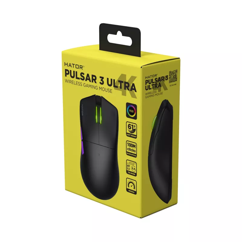 HATOR Pulsar 3 ULTRA 4K Wireless muis gaming rechtshandig RF Wireless + Bluetooth + USB Type-A optisch 30000 DPI