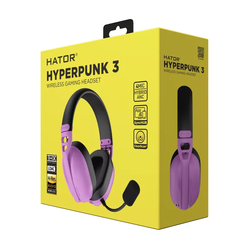 HATOR Hyperpunk 3 draadloos headset bedraad & draadloos hoofdband gaming USB Type-C / USB Type-A Bluetooth violet