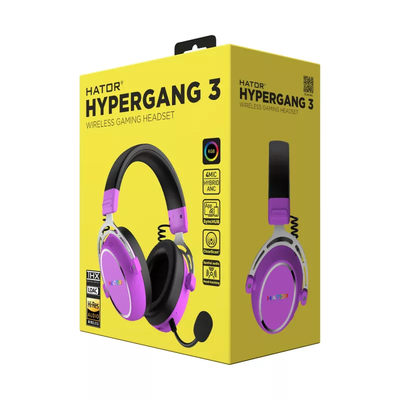 HATOR Hypergang 3 draadloos headset hoofdband gaming USB Type-C / USB Type-A Bluetooth violet