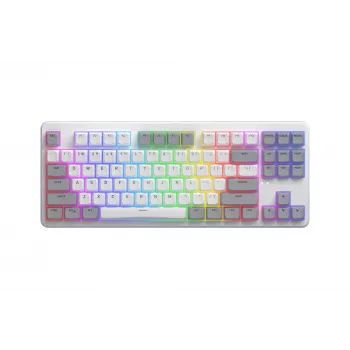 HATOR Rockfall 3 TKL Wireless, wit, QMK/VIA, OMA-profiel wit-zwarte keycaps toetsenbord – lineaire mechanische hotswap-switches – US – ANSI-layout